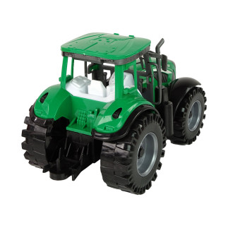 Zielony traktor z czerwoną przyczepką napęd frykcyjny