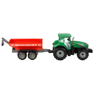 Zielony traktor z czerwoną przyczepką napęd frykcyjny