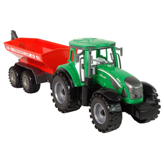 Zielony traktor z czerwoną przyczepką napęd frykcyjny