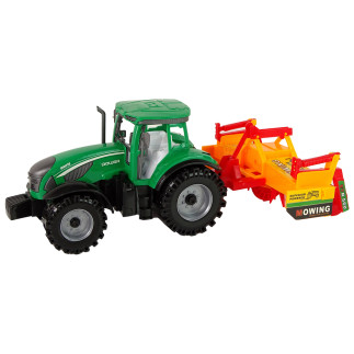 Zielony traktor z pomarańczowym kultywatorem napęd dla dzieci