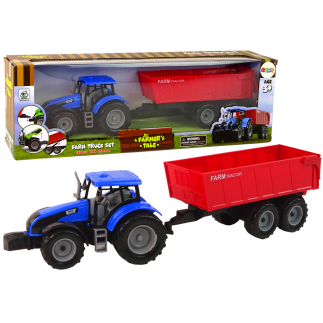Traktor z przyczepą pojazd rolniczy farma niebieski