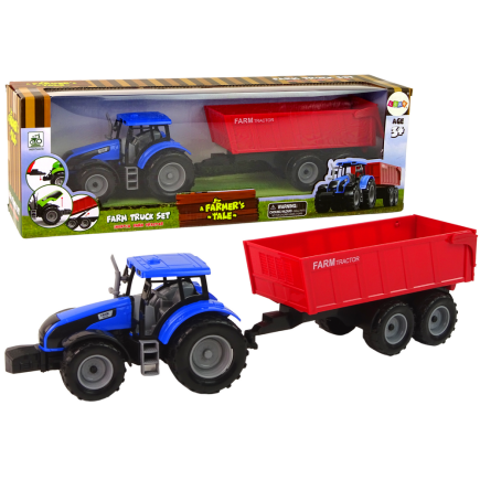 Traktor z przyczepą pojazd rolniczy farma niebieski
