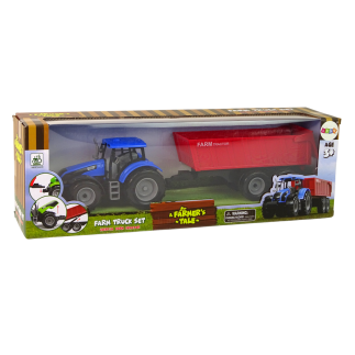 Traktor z przyczepą pojazd rolniczy farma niebieski
