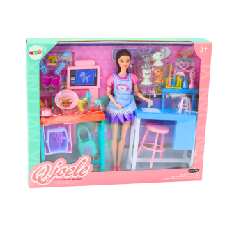 Zestaw lalka weterynarz gabinet pielęgnacyjny meble akcesoria zwierzaki