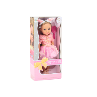 Lalka różowa sukienka długie włosy opaska szczotka 38cm