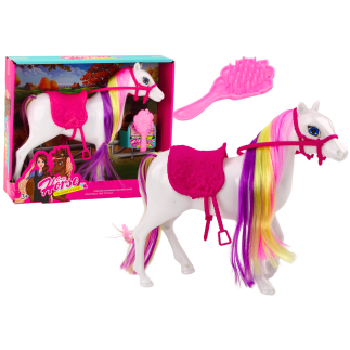 Figurka konia biały koń do czesania siodło stajnia farma cute horse