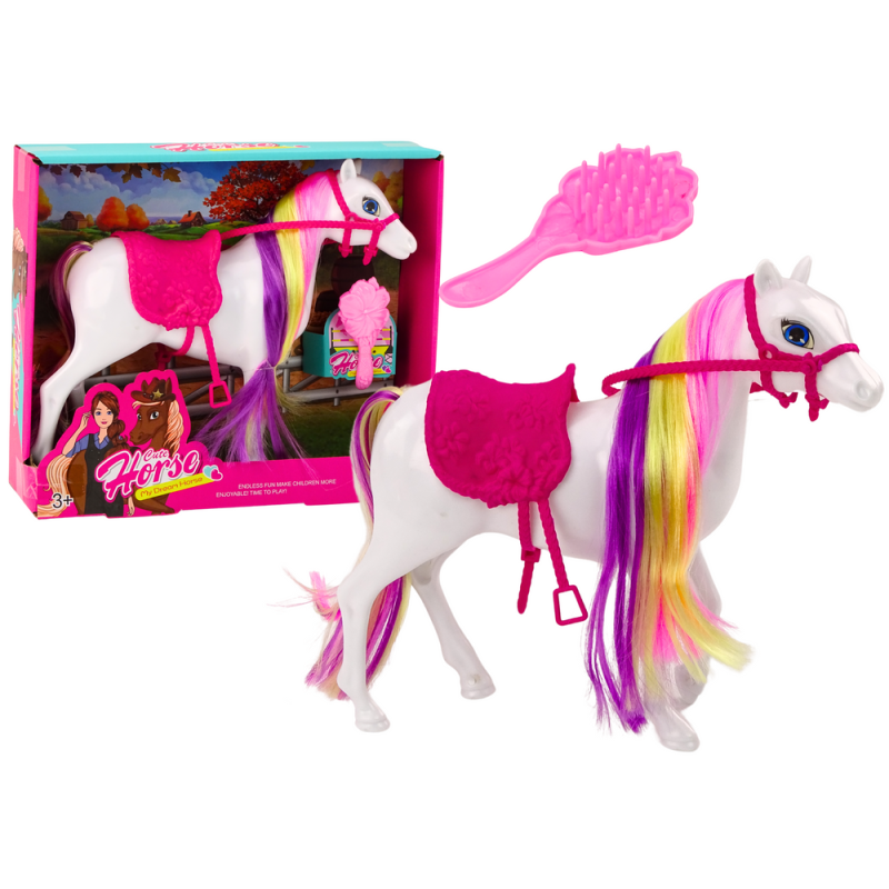 Figurka konia biały koń do czesania siodło stajnia farma cute horse