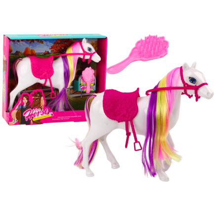 Figurka konia biały koń do czesania siodło stajnia farma cute horse