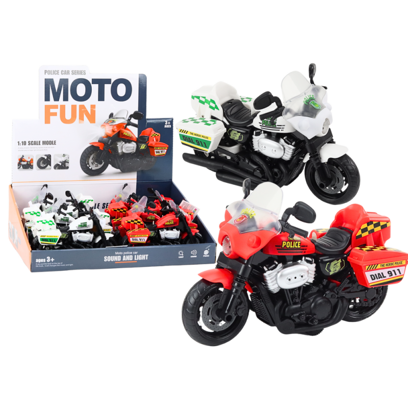 Motocykl policyjny z dźwiękiem i światłami biały-czerwony 1:10 EAN: 5905991018612