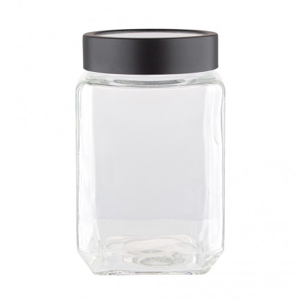 POJEMNIK SZKLANY KWADRATOWY Z CZARNĄ POKRYWKĄ 700ML