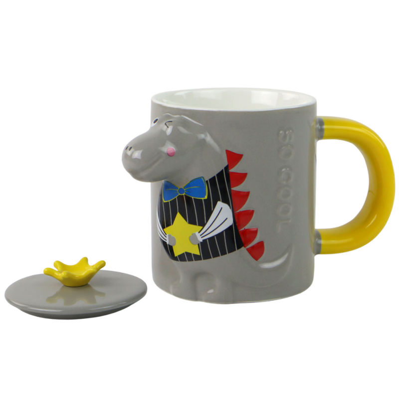 Kubek ceramiczny z pokrywką szary dinozaur 400 ml EAN: 5905884452998