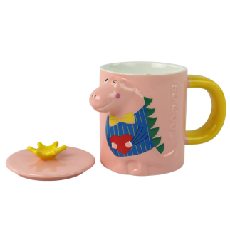 Kubek z przykrywką dinozaur różowy dinozaur 400 ml