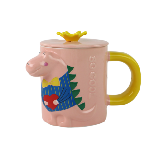 Kubek z Przykrywką Dinozaur Różowy 400 ml - EAN: 5905884452981