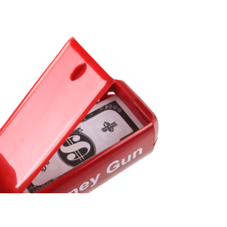 Pistolet na pieniądze strzelający czerwony wyrzutnia money gun banknoty