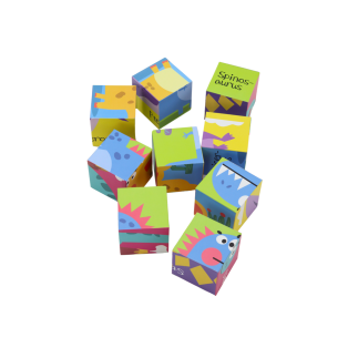 Edukacyjne puzzle 6w1 klocki układanka kostki 6 obrazków dinozaury 9 el.