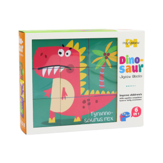 Edukacyjne puzzle 6w1 klocki układanka kostki 6 obrazków dinozaury 9 el.