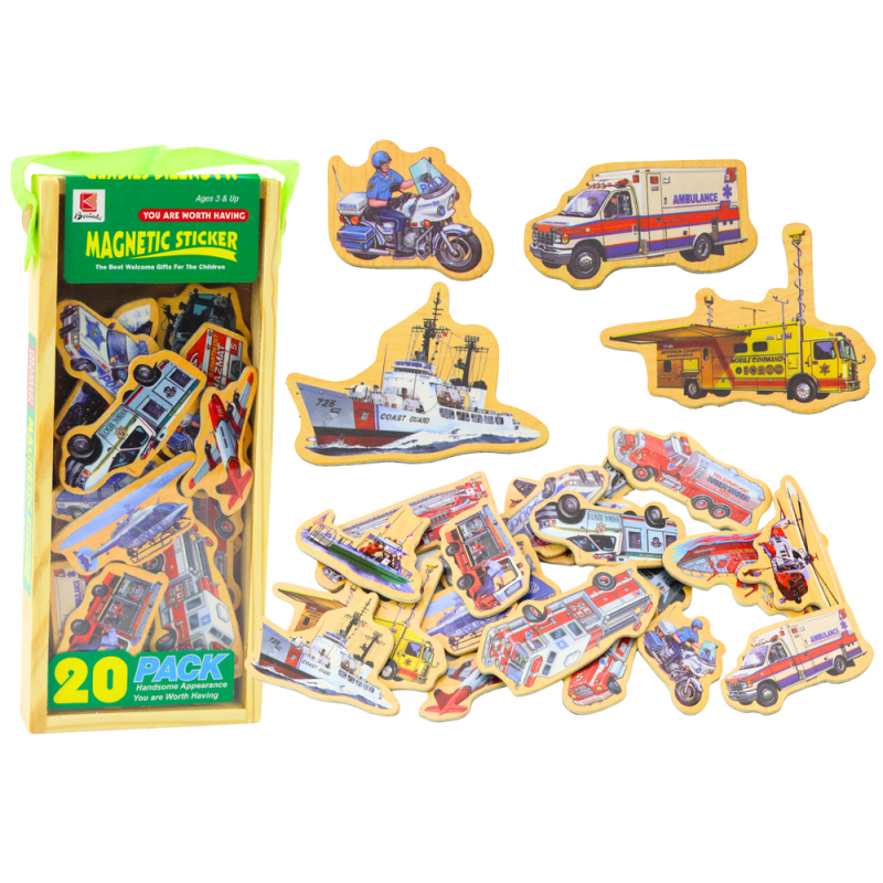 Zestaw magnesów drewnianych Pojazdy, Statki i Samoloty 20 sztuk - EAN: 5905991021834