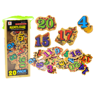 Zestaw magnesy drewniane cyfry obrazki 20 sztuk