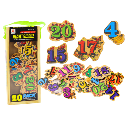 Zestaw magnesy drewniane cyfry obrazki 20 sztuk