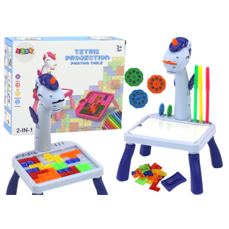 Mini projektor stolik tetris 2w1 jednorożec niebieski
