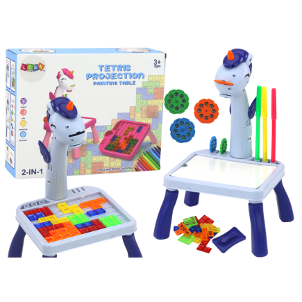 Mini projektor stolik tetris 2w1 jednorożec niebieski