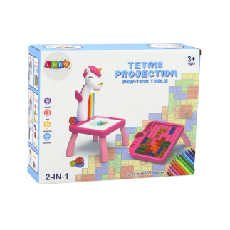 Mini projektor stolik tetris 2w1 jednorożec niebieski