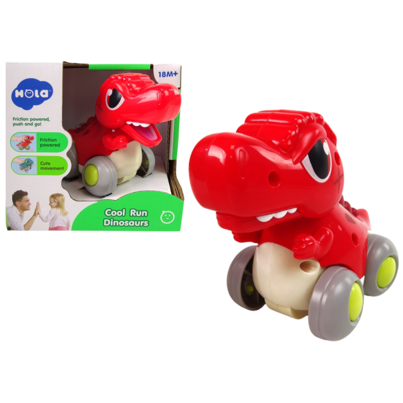 Dinozaur na kółkach t-rex czerwony figurka