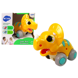 Dinozaur na kółkach żółty triceratops figurka