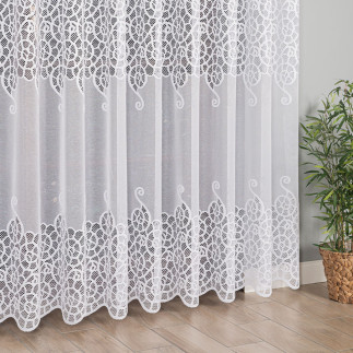 Firanka żakardowa ze wzorem pasowym, wysokość 250cm, kolor 001 biały
