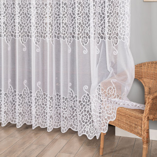 Firanka żakardowa ze wzorem pasowym, wysokość 250cm, kolor 001 biały