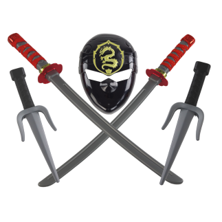 Zestaw wojownika ninja maska miecze sztylety czerwone zdobienia