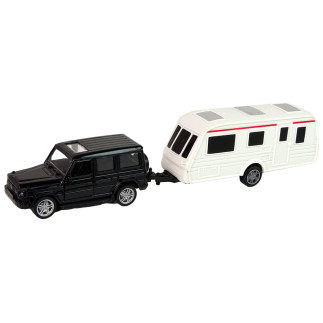 Zestaw Jeep Czarny z Przyczepą Kempingową i Metalowymi Elementami EAN: 5905323215115