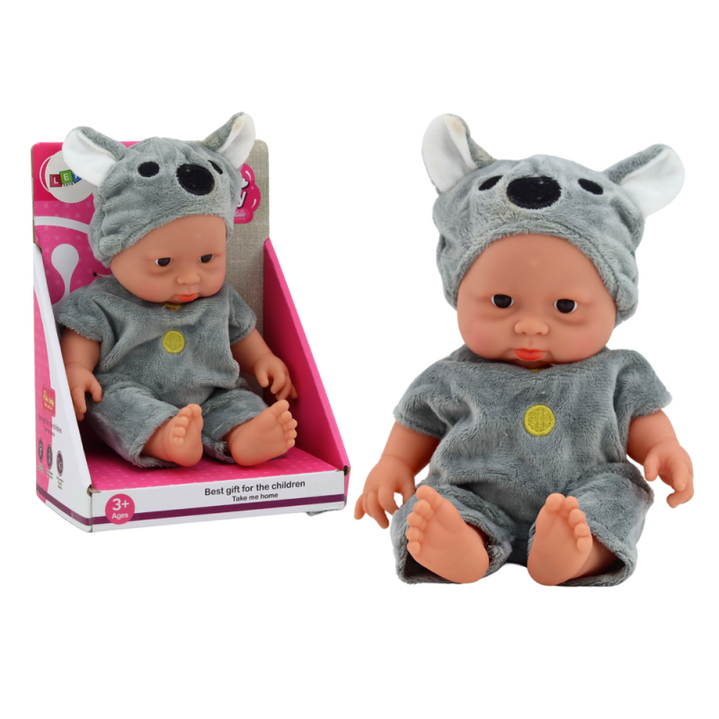 Mała lalka bobas w siwym ubranku i czapeczce koala - EAN: 5905991005834