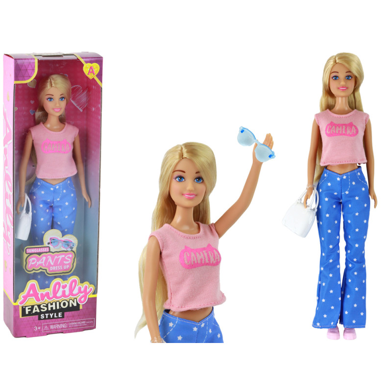 Lalka Anlily z długimi blond włosami, torebką i różową bluzką 5905884455050
