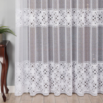 Firanka żakardowa ze wzorem pasowym, wysokość 250cm, kolor 001 biały