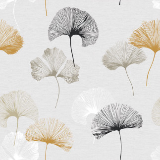 Ginko biloba tkanina dekoracyjna nina wodoodporna, 160cm, kolor 002 szaro musztardowy