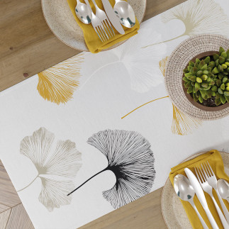 Ginko biloba tkanina dekoracyjna nina wodoodporna, 160cm, kolor 002 szaro musztardowy