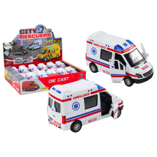 Ambulans karetka 1:32 otwierane drzwi światła dźwięki napęd biała