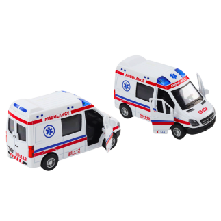 Ambulans Karetka 1:32 Otwierane Drzwi, Światła i Dźwięki, Napęd Biała - EAN: 5905991022169