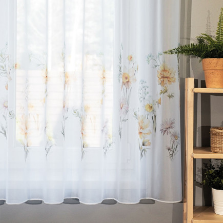 Wiosenna polana firanka z ołowianką woal, wysokość 157cm, kolor 001 żółty