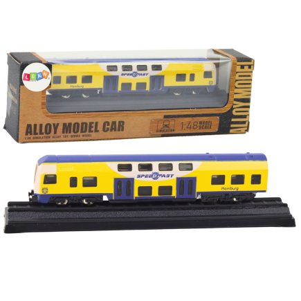 Model kolekcjonerski pociąg żółto-niebieski 1:48 metalowy