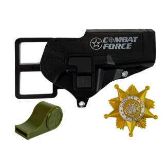 Zestaw policyjny pistolet 20cm odznaka gwizdek kabura efekty świetlne dźwięk