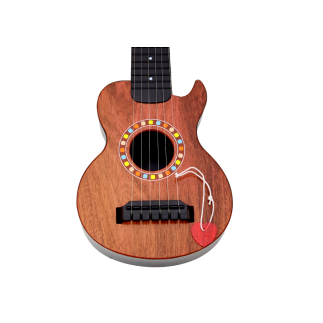 Gitara zabawkowa dla dzieci brązowa drewniana z kostką do gry EAN: 5905991012894