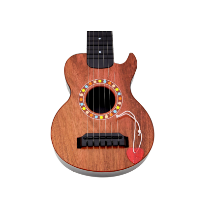 Gitara zabawkowa dla dzieci brązowa drewniana z kostką do gry EAN: 5905991012894