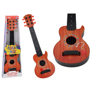 Gitara zabawkowa dla dzieci kostka do gry drewno pomarańczowa