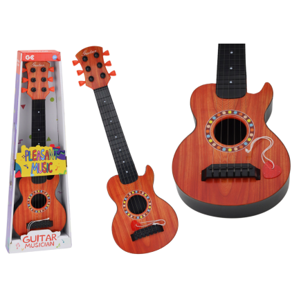 Gitara zabawkowa dla dzieci kostka do gry drewno pomarańczowa