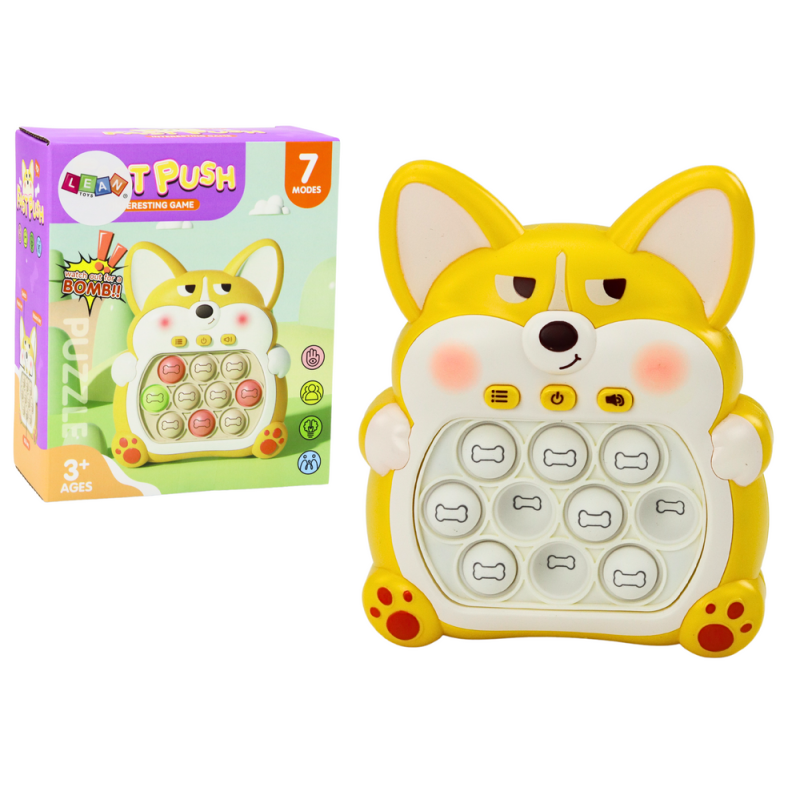 Gra zręcznościowa Pop-It Lisek Żółty 7 Trybów Gry EAN: 5905991023005 - Sensoryczna Konsola dla Dzieci