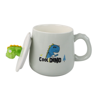 Kubek ceramiczny dinozaur niebieski przykrywka łyżeczka 350ml