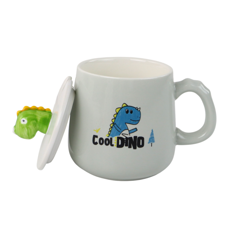 Kubek ceramiczny dinozaur niebieski z przykrywką i łyżeczką 350ml EAN: 5905884452912