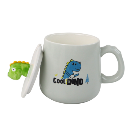 Kubek ceramiczny dinozaur niebieski przykrywka łyżeczka 350ml